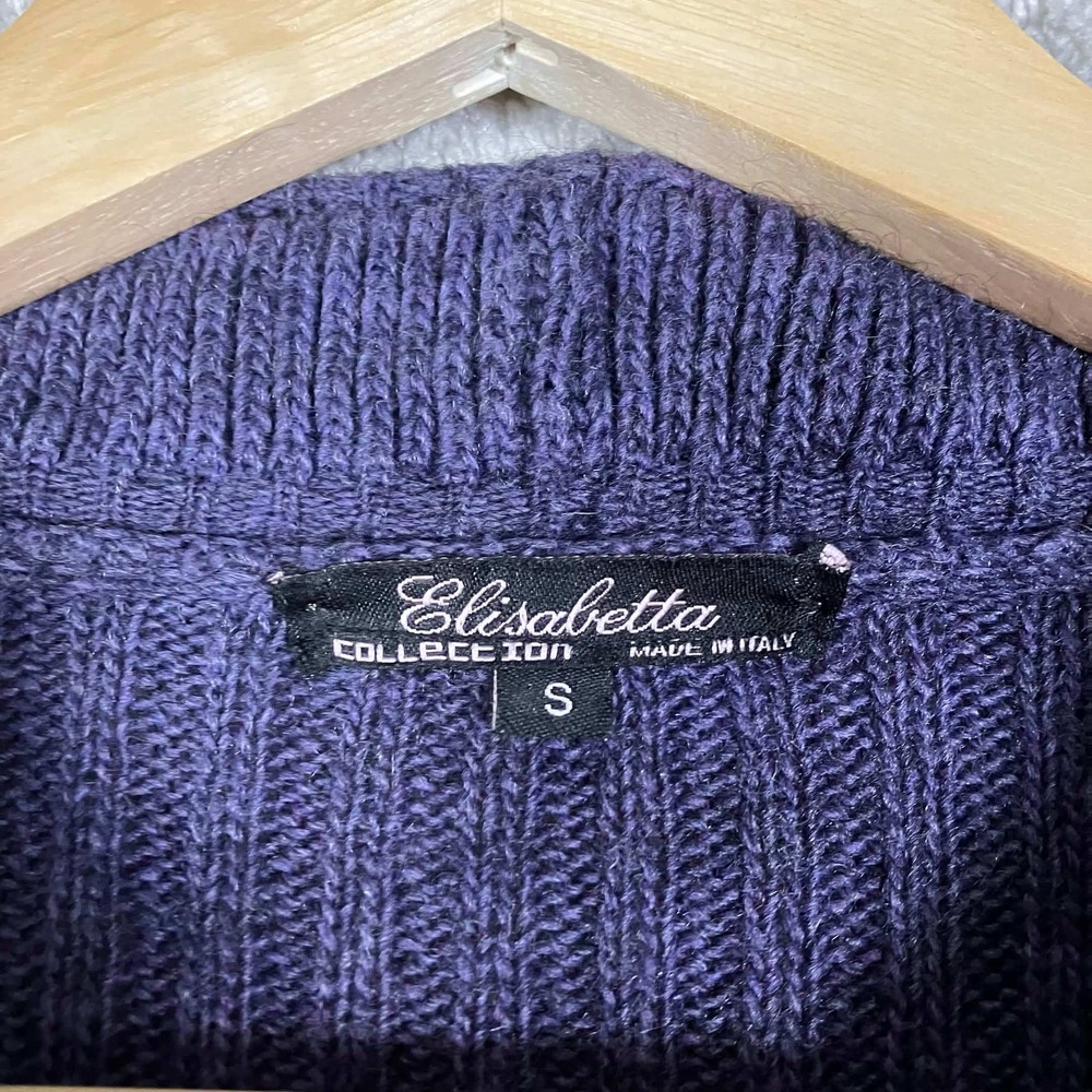 Elisabetta Collection Purple Ruffle Trim Mohair Wool Blend Ribbed Cardigan Small - Picture 4 of 13